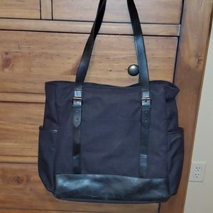 Black nylon and vegan leather trim laptop bag